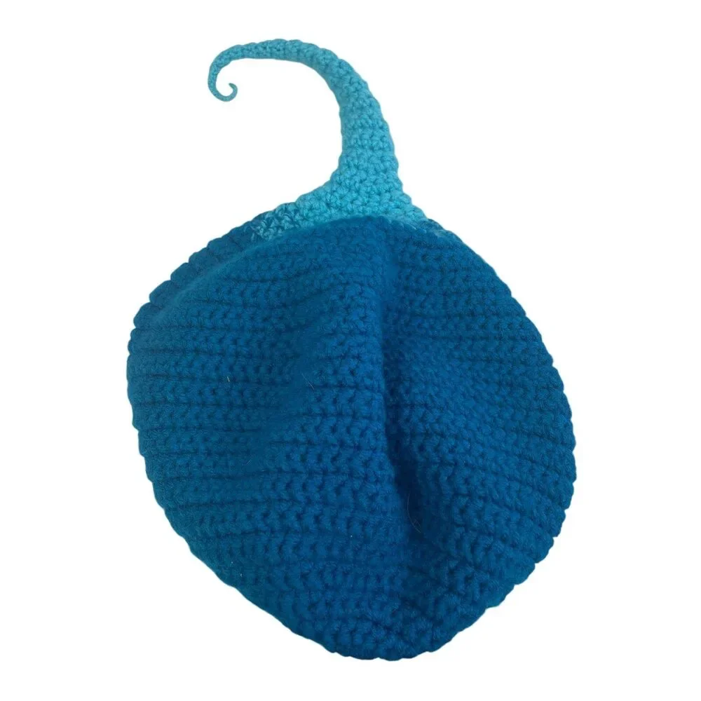 Handmade Hand Knit Blue Gourd Acrylic Yarn Hanging Bird House Fun Craft Piece